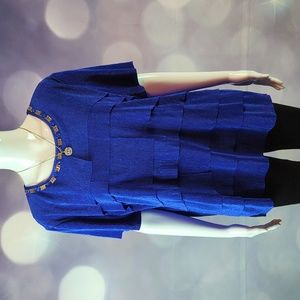 Alfred Dunner sz L Royal Blue Layered Cascading Short Sleeve Embellished Top